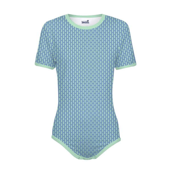Customizable Onesie - Body Sleeves Ship Cove - Trim Mint-O-Licious - Pattern Vertical Dashes Mint-O-Licious
