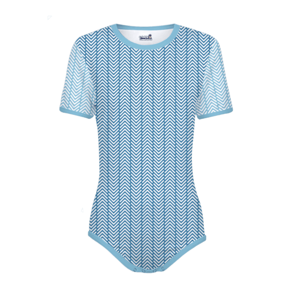 Customizable Onesie - Body Sleeves Steal Blue - Trim Dolphin - Pattern Chevron White