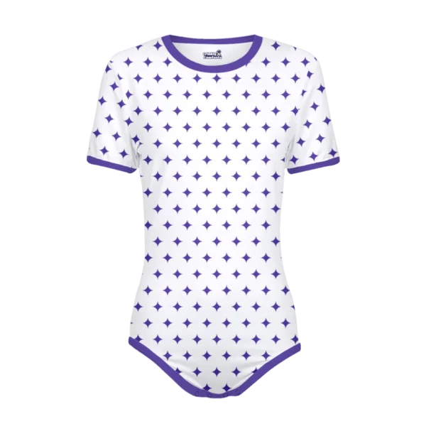 Customizable Onesie - Body Sleeves White - Trim Butterfly Blush - Pattern Retro Stars Butterfly Blush