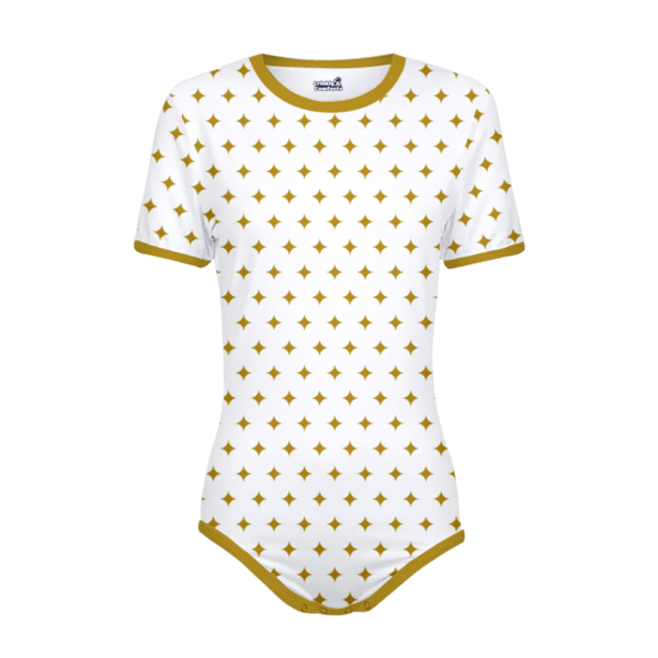 Customizable Onesie - Body Sleeves White - Trim Nugget - Pattern Retro Stars Nugget
