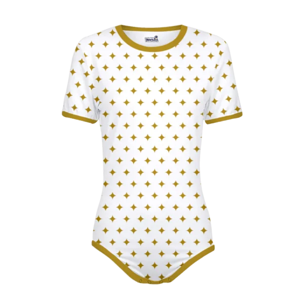 Customizable Onesie - Body Sleeves White - Trim Nugget - Pattern Retro Stars Nugget