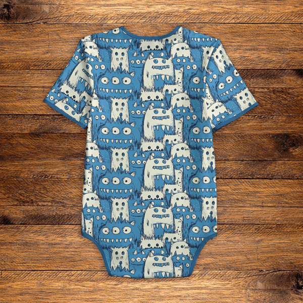 Blue Monster Pattern Onesie Back