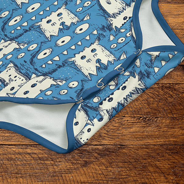 Blue Monster Pattern Onesie Snaps