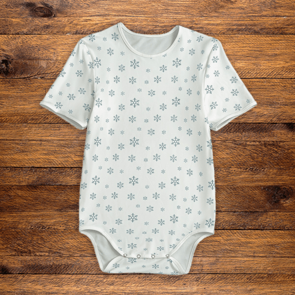 Blue Snow Flakes Pattern Onesie Front