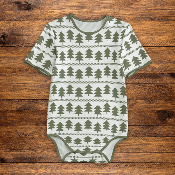 Knit Christmas Trees Pattern Onesie Front