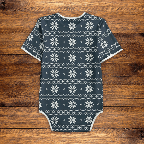 Knit White Snow Flakes Blue Onesie Back