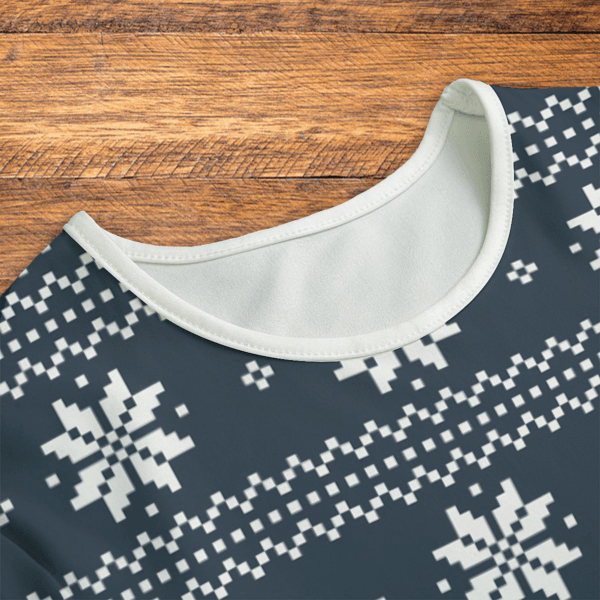 Knit White Snow Flakes Blue Onesie Neck